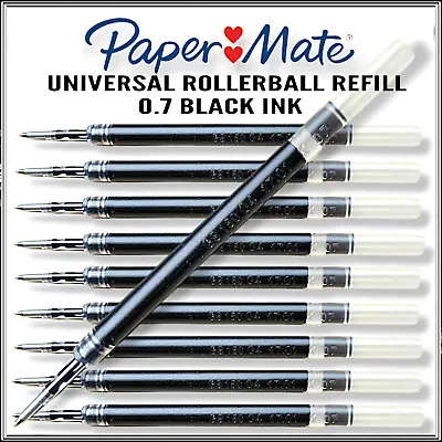 £6.50 • Buy 10 X Universal Rollerball Pen Gel BLACK Ink Refill 0.7mm QUALITY PAPERMATE BRAND