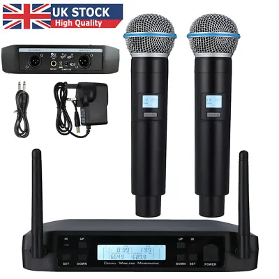 Dual Wireless Microphone System 2x Professional Cordless Mic Karaoke Vocal Stage • £45.99