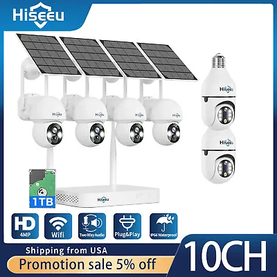 Hiseeu 4MP Wireless Solar Battery Powered Security Camera System Kit 2 Way Audio • $399.59