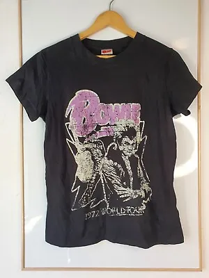 David Bowie Shirt Womens Size M Medium Black Graphic Print 1972 World Tour • $8.28