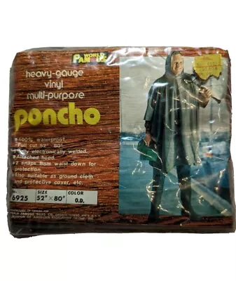 Vintage WORLD FAMOUS Waterproof Vinyl HEAVY GAUGE Poncho Rain Coat Brown 52x80 • $33.95