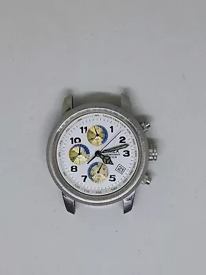Timex Chronograph Watch Mens White Date Dial Silver Tone 37mm FOR PARTS • $9.99