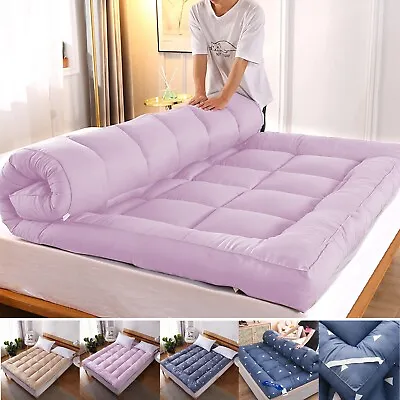 Thick Mattress Pad Quilted Cooling Mattress Topper Cover Breathable Filled Soft • $32.99