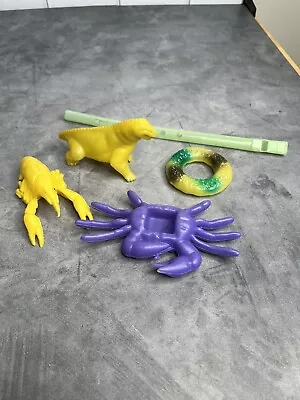 1960's And 1970's Plastic Toys Crab Lobster Flute Dinosaur Ring Assorted Vintage • $16.20