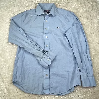 Vineyard Vines Shirt Mens Small Blue Solid Whale Shirt Button Down Linen Blend • $19.58