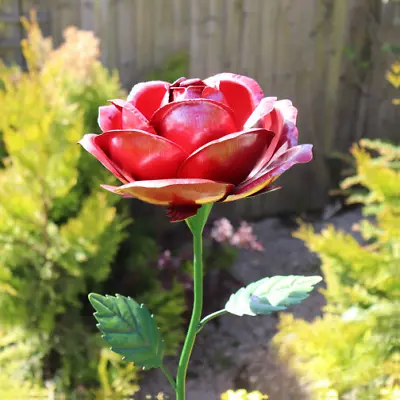 £10.99 • Buy Medium Red Rose Flower 83cm Garden Stake Ornament Outdoor Lawn Sculpture Decor