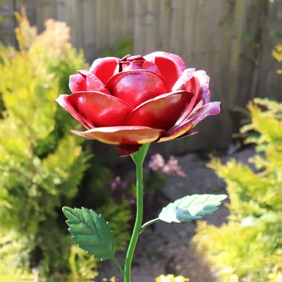 £10.99 • Buy Medium Red Rose Flower 83cm Garden Stake Ornament Outdoor Lawn Sculpture Decor