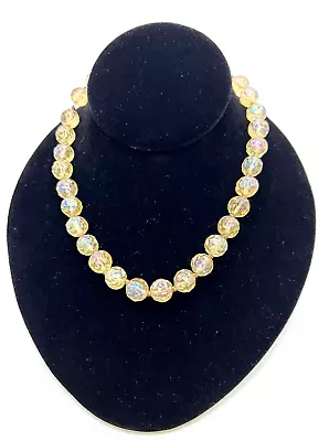 Vtg 1940s Rare Luminous Gold/Yellow Glass Beaded Necklace W/ Gold Brass Fillers • $19.50