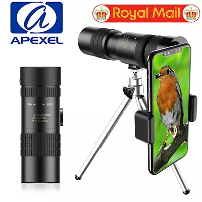 APEXEL 4K 10-300X40mm Telephoto Lens Zoom Monocular Telescope +Tripod For IPhone • £21.69