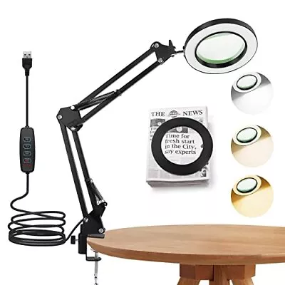 64 LED USB 10X Magnifying Desk Lamp With Clamp Desk Hands-Free Lighted Magnif... • $32.72