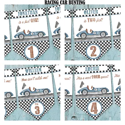Personalised Racing Car Birthday Party Bunting - Choose Age • £6.99