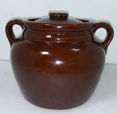 Vintage Antique Crock Bean Pot Usa On Bottom Brown With Lid • $18.50