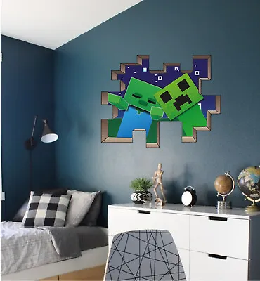 Minecraft Endgame Creeper 3D Hole In The Wall Sticker Bedroom Mural Decal MIUK • £8.99