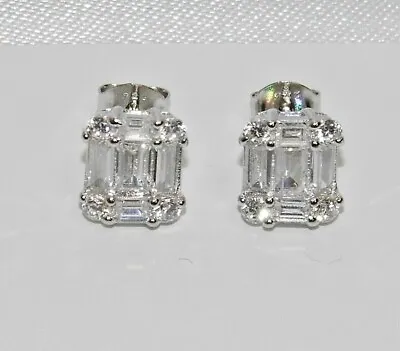£13.95 • Buy Sterling Silver 925 Baguette Cut Cluster Stud Earrings - Simulated Diamond