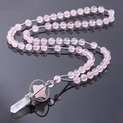 2pca Rose Quartz Stone Long Necklace Women Reiki Merkaba Pendant Necklaces  • $27.19