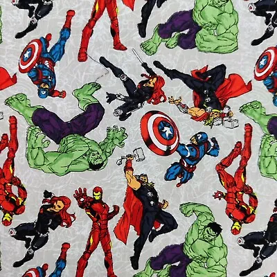 Marvel Heroes Cotton Fabric Grey Quilt Hulk Iron Man Captain America FS641_1 • £0.99