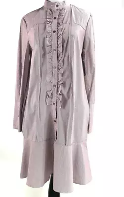 ECI Dress Size M ( 2 )Ruffle Trim Long Sleeve Pink Striped Shirt Midi Dress • $22.54