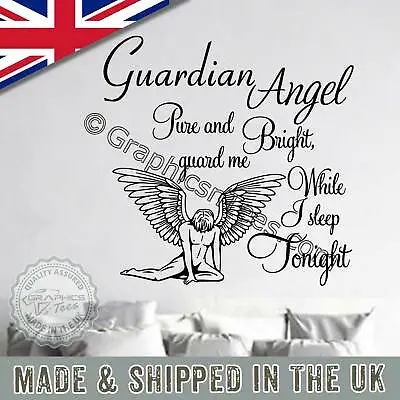 £18.99 • Buy Bedroom Wall Sticker Quote, Guardian Angel Sleep Tonight, With Angel Mural Decal