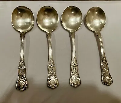 4  Cream  Soup Spoons  Vintage GORHAM  King Silverplate: UNION LEAGUE CLUB  • $18.95