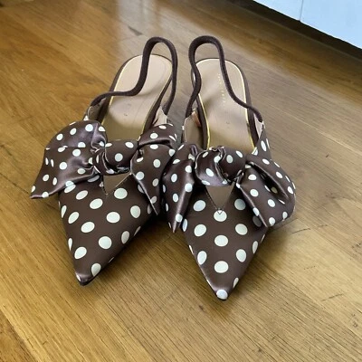 $15 • Buy Zara Polka Dot Bow Kitten Heel Pump Soft Fabric Size 38, Slightly Used.