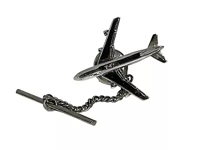 Vintage STERLING Airplane 747 Jet 1” Tie Tack Lapel Pin Bar With 1-1/2” Chain • $27.95