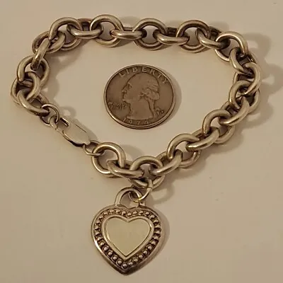 Vintage Sterling Silver 8 1/4  JUDITH RIPKA Round Links HEART TAG Bracelet NICE • $85