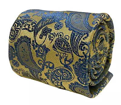 Frederick Thomas Designer Men-s Tie Gold & Light Blue Paisley Design Mens Tie • £15.99