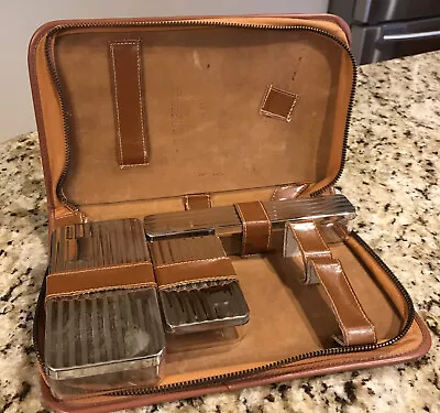 Vintage Men's Travel Toiletry Grooming Kit Zippered Leather Case • $13.25