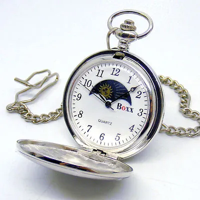 £24.99 • Buy Personalised Silver Plated Sun And Moon Pocket Watch, Any Message Engraved