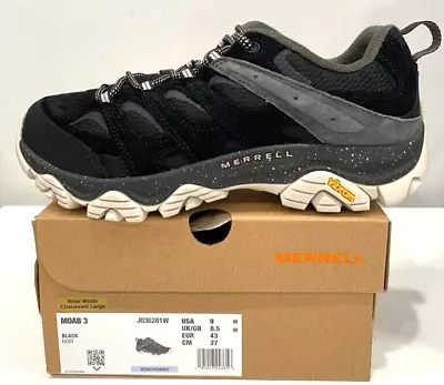 Merrell Men's Moab 3 Hiking Shoes BLACK NOIR J036281W US Size 9W EU 43 • $39.99