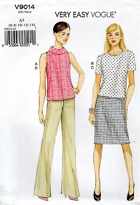 Vogue V9014 Lined Top W Back Button Close Bias Collar Skirt & Pants Sz 6-14 UC • $10.95