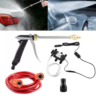 Car Washer Water Pump Kit Sprayer Cleaner Hose 12V Portable High Pressure Wash • £16.99
