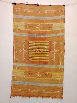 Vintage Beautiful Hand Woven Moroccan Sabra Cactus Silk Kilim Wall Hanging • $189