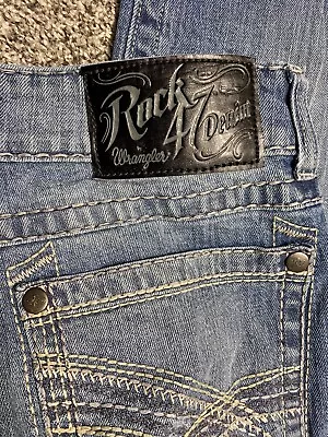Rock 47 Denim Jeans Mens 32x34 Slim Straight Cowboy Dark Wash Blue Bootcut Slits • $39.99