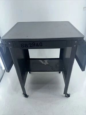 $60 • Buy Vintage Metal Typewriter Table Stand Drop Leaf Rolling Industrial Gray