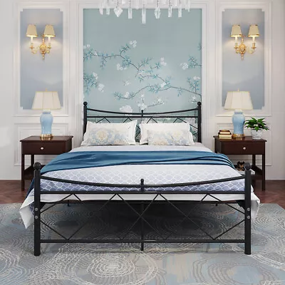 4ft Small 4ft6 Double Strong Metal Bed Frame Solid Bedstead With Sprung Mattress • £88.98