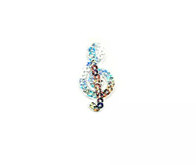 Music - Musical - Cleft Note - Band - Silver Sequin - Iron On Patch - SMALL • $2.50