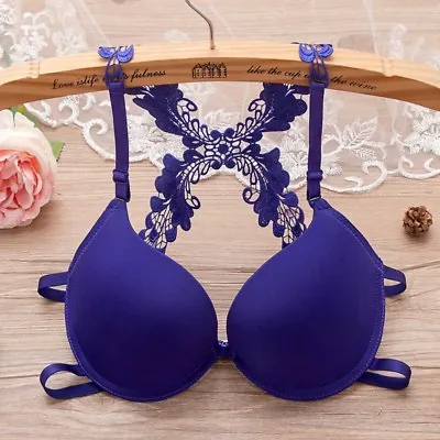 Sexy Front Close Lace Racer Back Thick Padded Extreme Push Up Bra 32-38 AA A B • £5.99