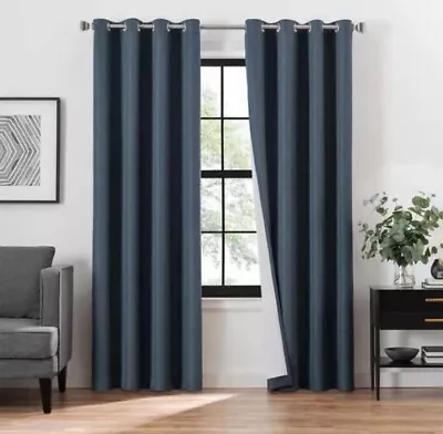 Eclipse Total Blackout Magnitech Curtain Panels Oscar Navy 52in X 84in • $34