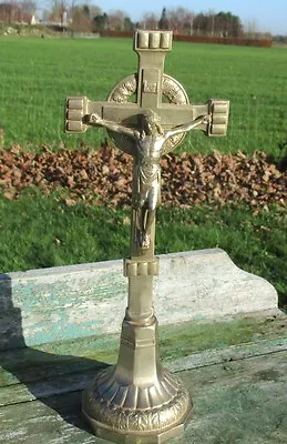 Antique Zamac Art Brass Ornate Jesus Christ  Table  Cross Crucifix  Memento Mori • $195