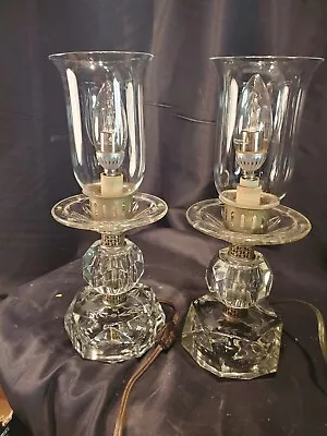 Pair Vintage Heavy Crystal Table/Mantle Lamps - LED Candelabra Bulbs Included • $40