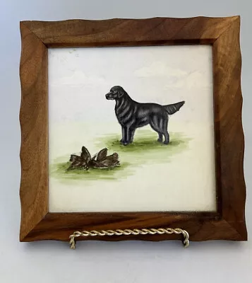 Framed Tile Black Labrador Lab Dog Hunting Birds 7”x7” Vintage • $16.99