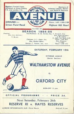 1954/55  WALTHAMSTOW AVENUE V OXFORD CITY • £4.99