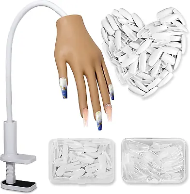 Practice Hand For Acrylic NailsSilicone Nail Practice Hand With 200PCS False • £30.99