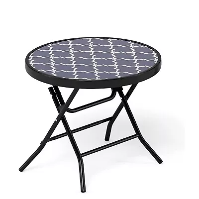 PHI VILLA Patio Bistro Side Table Foldable Coffee Table Outdoor For Garden Round • £30.99