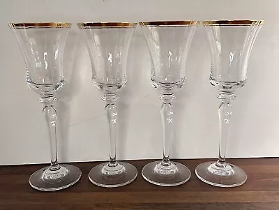 Set Of 4 Mikasa Jamestown Crystal Gold Rim 8-3/4  Wine Goblets • $52.50