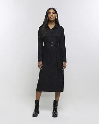 River Island Womens Black Blouson Jacquard Dress Size 8 • £22