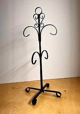 Vintage Metal Mug Rack 4 Cup Black 13” 1970’s Countertop Cup Holder Scroll • $10