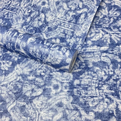 £6.49 • Buy Fine Decor - Blue And White Distressed Damask Feature Wallpaper - FD21769