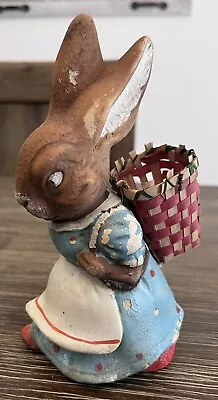 Vintage German Composition Easter Bunny Rabbit W/ Basket Candy Container L@@K • $9.99